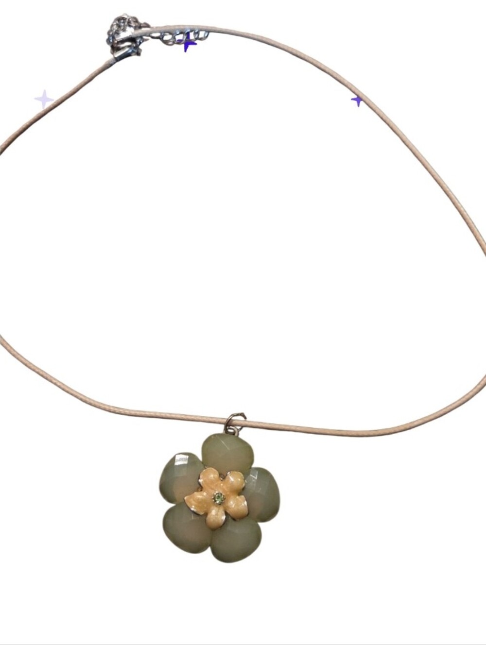 Floral Pendant Necklace in Olive Green and Peach - Women Jewelry
